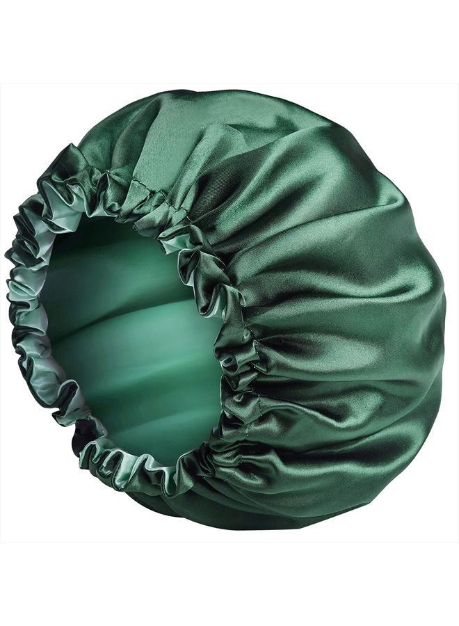 Edoneery Satin Bonnet Silk Bonnet for Curly Hair Bonnet Braid Bonnet for Sleeping Bonnets for Women Large Double-Layer Adjustable Green - Image 1