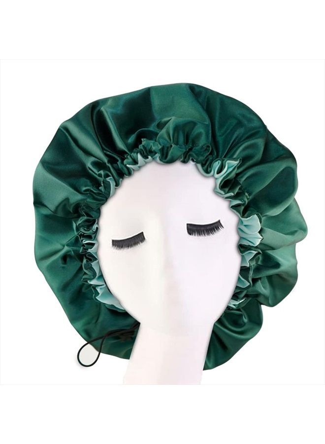Edoneery Satin Bonnet Silk Bonnet for Curly Hair Bonnet Braid Bonnet for Sleeping Bonnets for Women Large Double-Layer Adjustable Green - Image 2