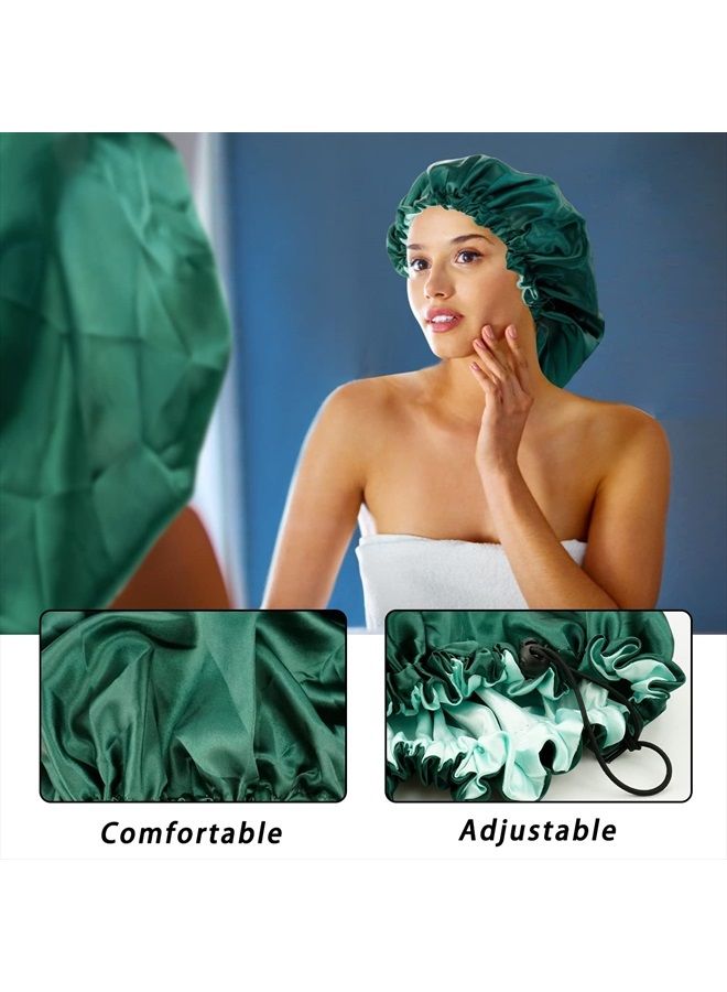 Edoneery Satin Bonnet Silk Bonnet for Curly Hair Bonnet Braid Bonnet for Sleeping Bonnets for Women Large Double-Layer Adjustable Green - Image 5