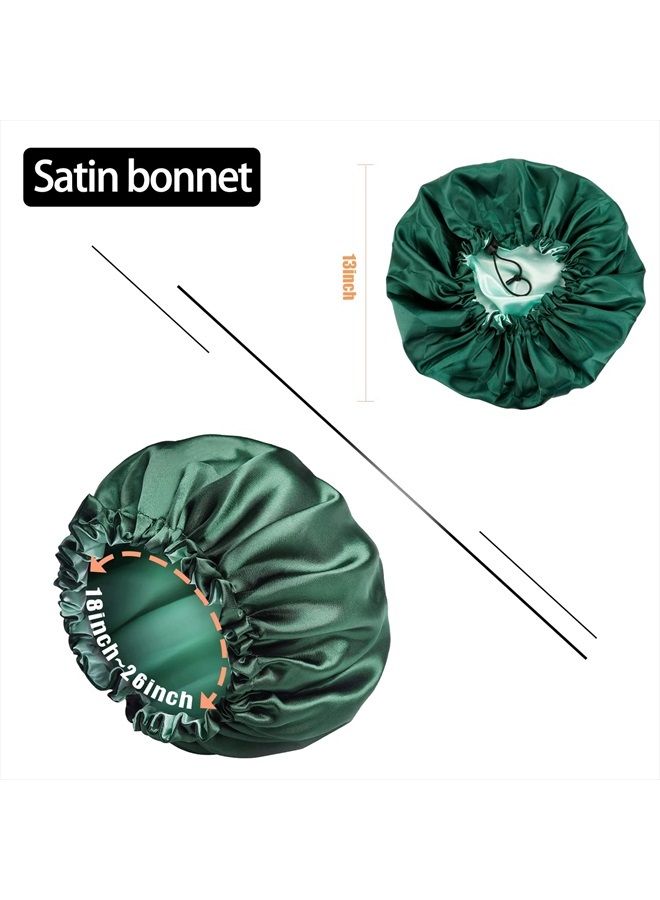 Edoneery Satin Bonnet Silk Bonnet for Curly Hair Bonnet Braid Bonnet for Sleeping Bonnets for Women Large Double-Layer Adjustable Green - Image 3