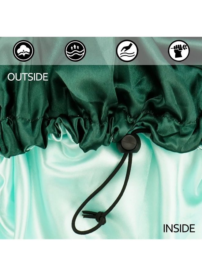 Edoneery Satin Bonnet Silk Bonnet for Curly Hair Bonnet Braid Bonnet for Sleeping Bonnets for Women Large Double-Layer Adjustable Green - Image 4