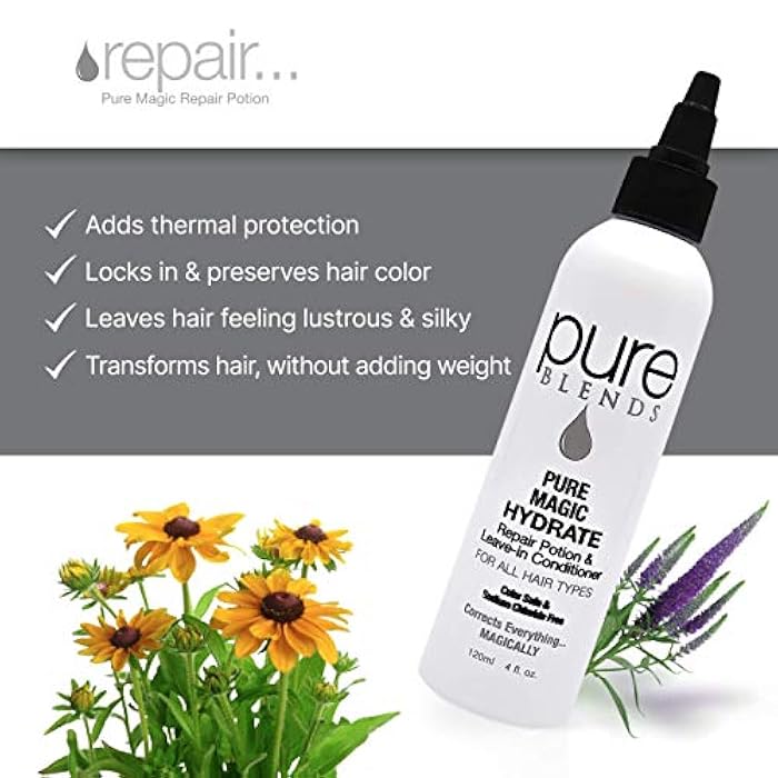 Pure Blends Pure Magic Hydrate Repair Leave–In Conditioner Detangler & Heat Protection Styling Lotion Repair/Reduce Breakage & Split Ends Color Safe & Sodium Chloride Free 4 Oz. - Image 4