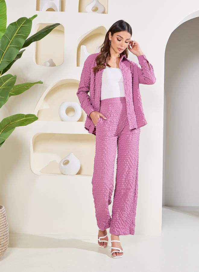 Styli Oversized Textured Button Front Shirt and Pants Co-Ords - Image 1