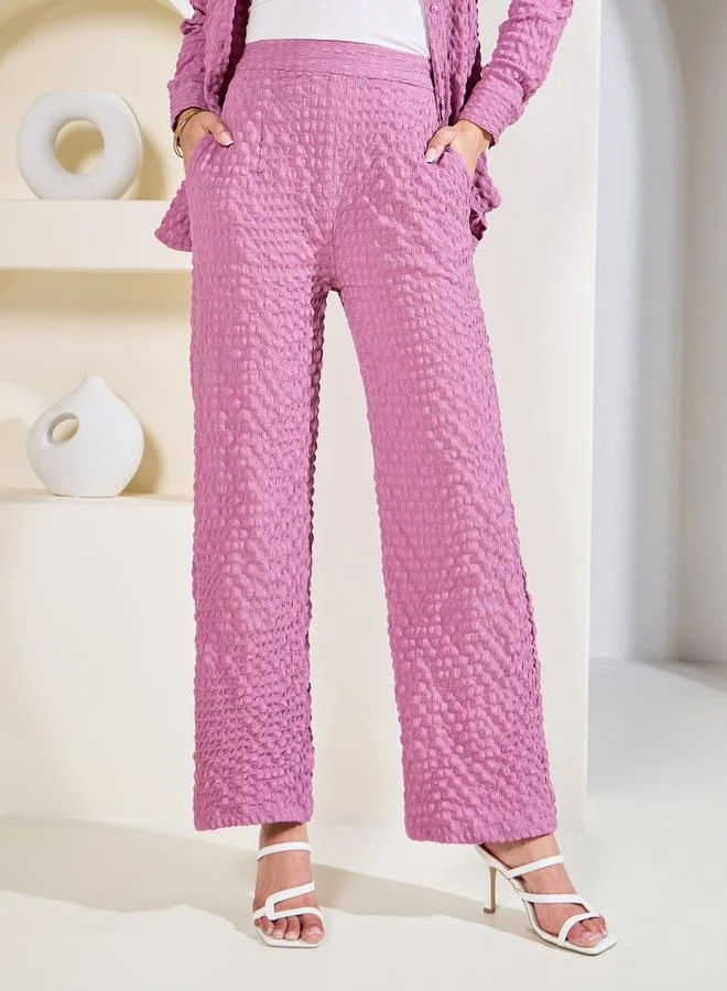Styli Oversized Textured Button Front Shirt & Pants Co-Ord