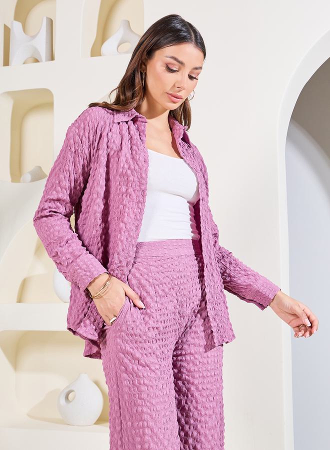 Styli Oversized Textured Button Front Shirt and Pants Co-Ords - Image 2