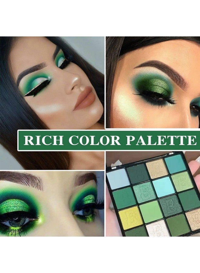 Fusang Green Eyeshadow Palette,16 Colors Shimmer Matte Eye Shadow Palette Highly Pigmented Long Wear Waterproof Eyeshadow Makeup Palette Professional Colorful Glitter Eye Shadow Powder Palet Eye Makeup - Image 2