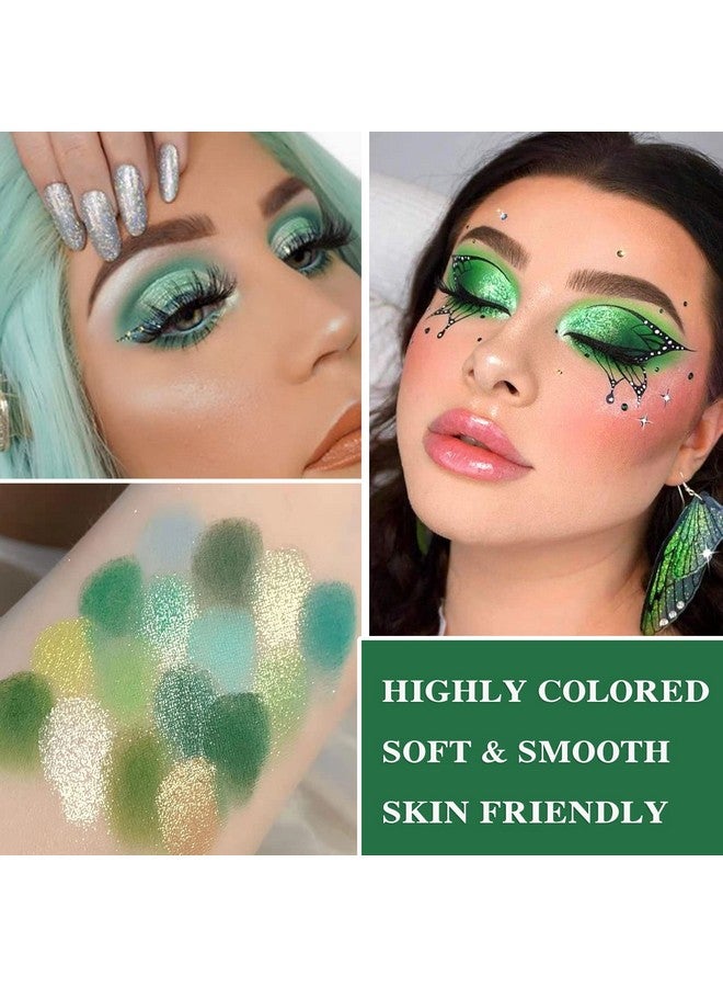 Fusang Green Eyeshadow Palette,16 Colors Shimmer Matte Eye Shadow Palette Highly Pigmented Long Wear Waterproof Eyeshadow Makeup Palette Professional Colorful Glitter Eye Shadow Powder Palet Eye Makeup - Image 3