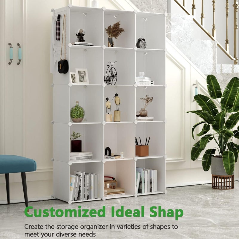 C&AHOME منظم تخزين مكعبات ، وحدات رفوف 16 مكعب، خزانة ملابس، رف كتب بلاستيكي معياري DIY، مثالي لغرفة النوم وغرفة المعيشة والمكتب، 48.4 بوصة طول × 12.4 بوصة عرض × 48.4 بوصة ارتفاع، لون حليبي UPCS16M - Image 5
