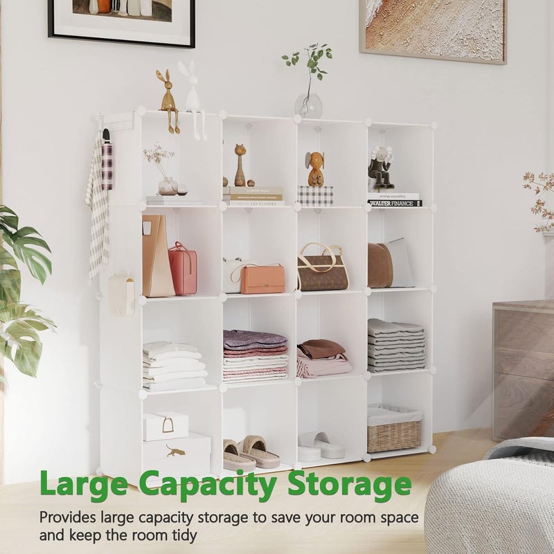 C&AHOME منظم تخزين مكعبات ، وحدات رفوف 16 مكعب، خزانة ملابس، رف كتب بلاستيكي معياري DIY، مثالي لغرفة النوم وغرفة المعيشة والمكتب، 48.4 بوصة طول × 12.4 بوصة عرض × 48.4 بوصة ارتفاع، لون حليبي UPCS16M - Image 4