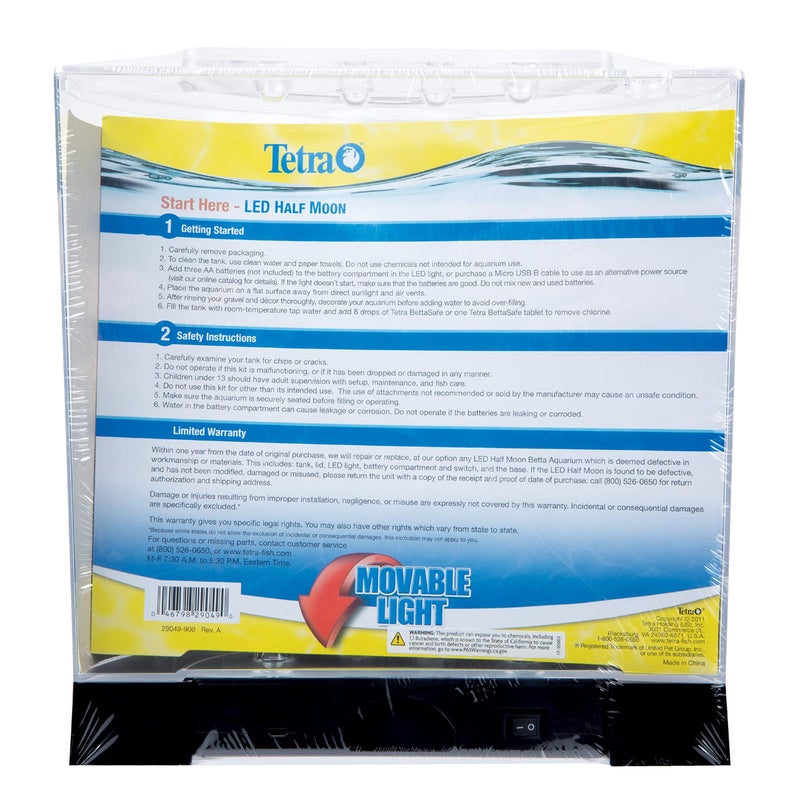 Tetra 1 Gallon Half Moon Small Fish Tank w/ Movable LED Light, For Betta & Gold Fish, Aquarium - Image 2