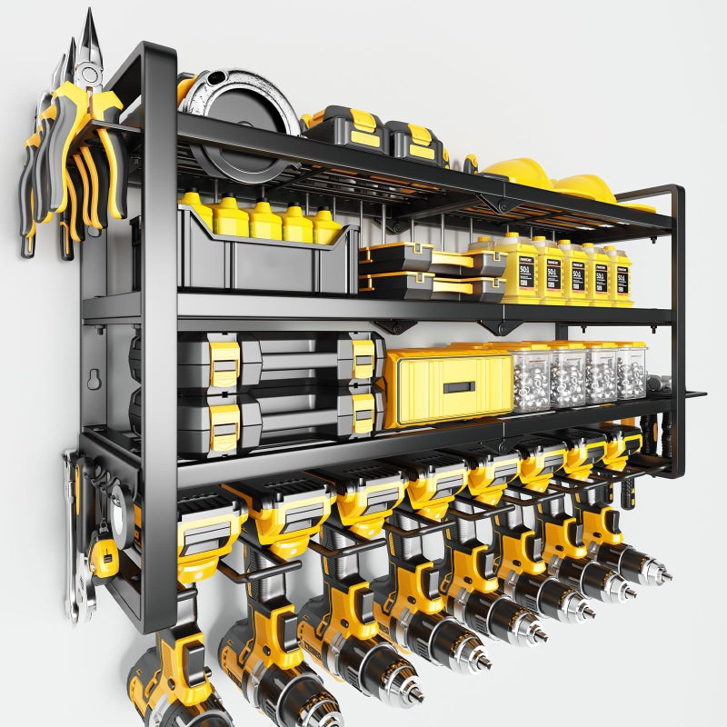Hipidian Power Tool Organizer Wall Mount Storage Rack with 4 Drill Holders for Drills Cordless Tools Heavy Duty Iron Garage Tool Organizer Storage for Workshop Shed 8 Slots 4 Layers - Image 2