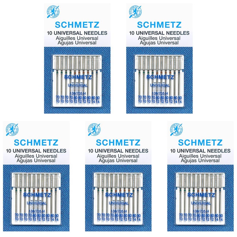 50 Schmetz Universal Sewing Machine Needles Assorted Sizes Box of 5 Cards