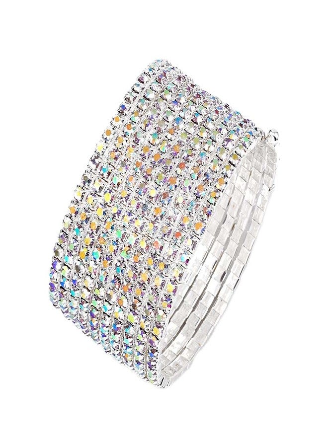 ELABEST Multi Row Crystal Bracelet Stretch Rhinestone Bling Hand Chain Bridal Ball Body Jewelry Accessories for Women (Colorful) - Image 1