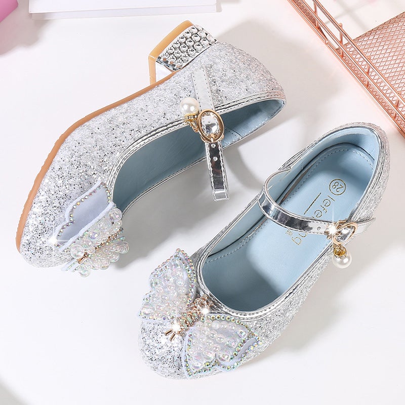 Girls'' Sequined Princess Shoes, Spring and Summer Style Bow Shoes, Children''s High-Heeled Crystal Shoes for Stage Performances - Image 2