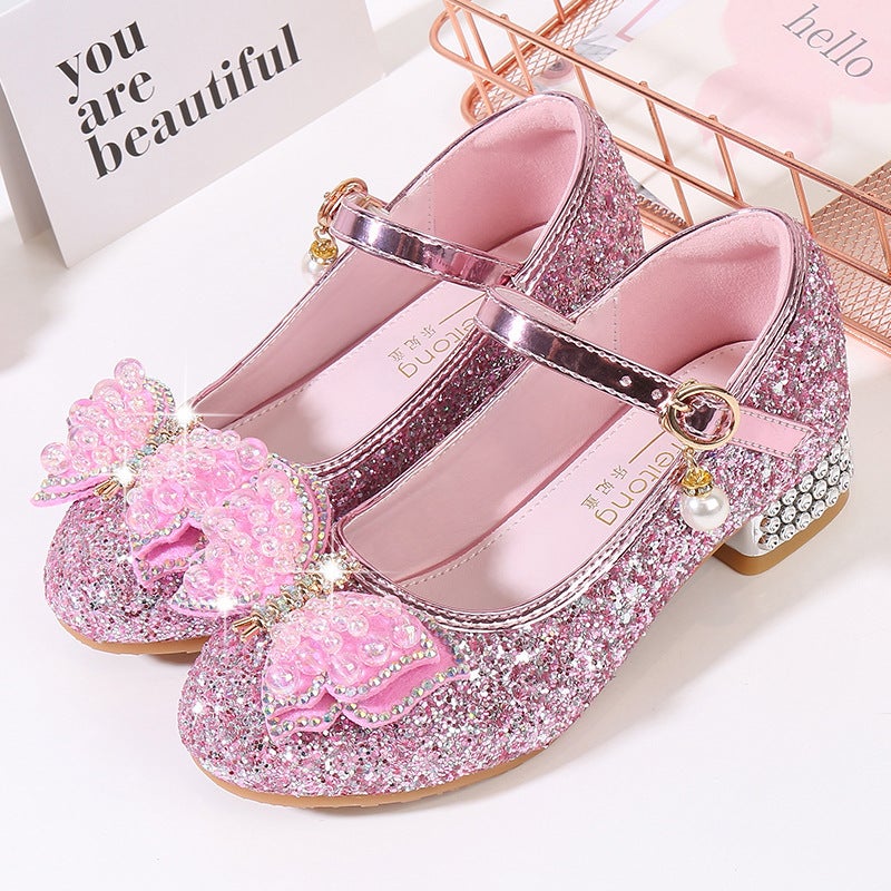 Girls'' Sequined Princess Shoes, Spring and Summer Style Bow Shoes, Children''s High-Heeled Crystal Shoes for Stage Performances - Image 3