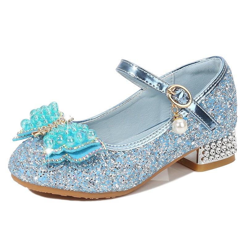 Girls'' Sequined Princess Shoes, Spring and Summer Style Bow Shoes, Children''s High-Heeled Crystal Shoes for Stage Performances - Image 1