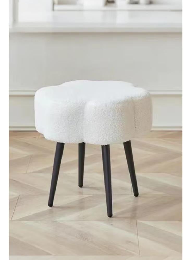 والالا كرسي زينة أنيق من جلد الحمل - كرسي مكياج عثماني ناعم مزين بالزهور لطاولة الزينة، ديكور غرفة النوم، مقعد بدوار أبيض كريمي - Image 1