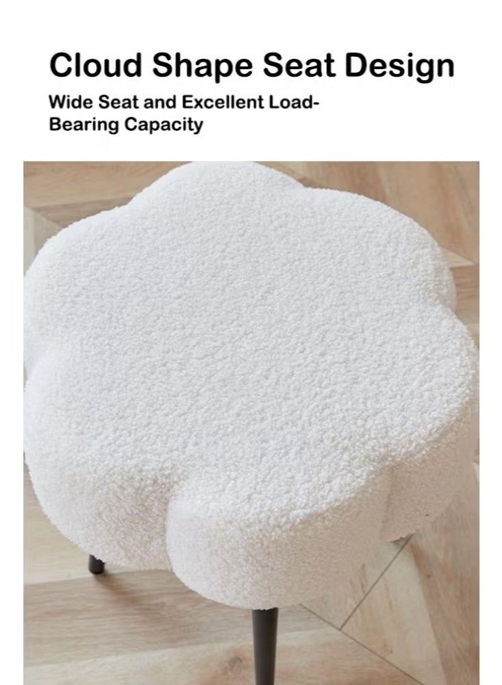 والالا كرسي زينة أنيق من جلد الحمل - كرسي مكياج عثماني ناعم مزين بالزهور لطاولة الزينة، ديكور غرفة النوم، مقعد بدوار أبيض كريمي - Image 4