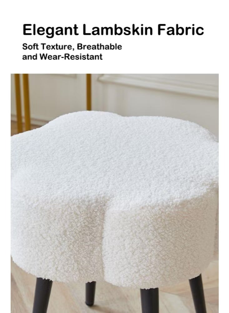 والالا كرسي زينة أنيق من جلد الحمل - كرسي مكياج عثماني ناعم مزين بالزهور لطاولة الزينة، ديكور غرفة النوم، مقعد بدوار أبيض كريمي - Image 3