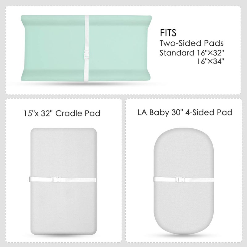 TILLYOU Changing Pad Cover Set in Soft Jersey Material - Fits 32"/34''x16 Contoured Pad for Babies, Lt Green & Lt Gray - Image 3