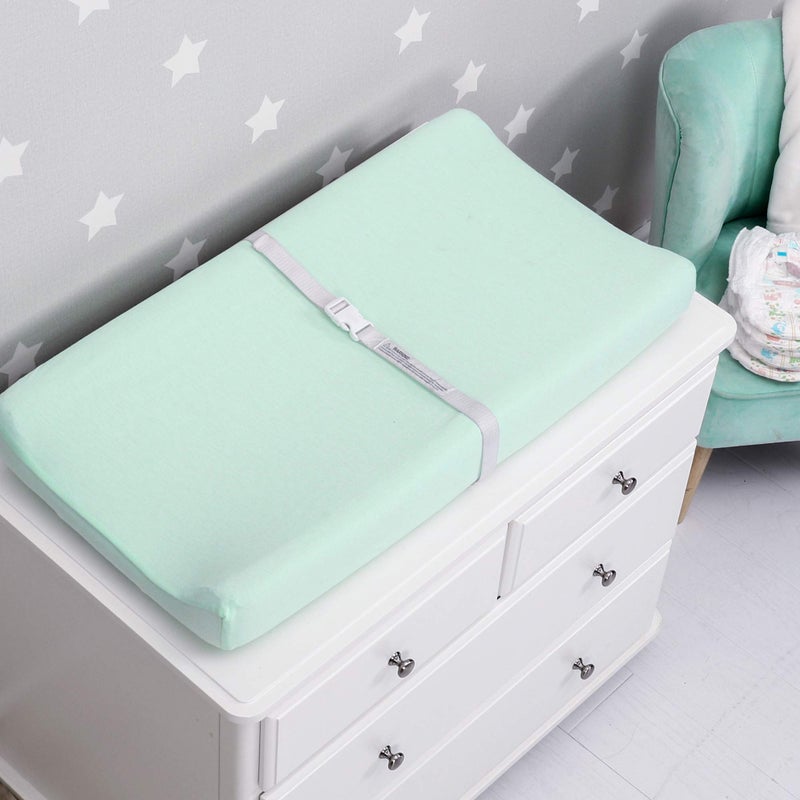 TILLYOU Changing Pad Cover Set in Soft Jersey Material - Fits 32"/34''x16 Contoured Pad for Babies, Lt Green & Lt Gray - Image 5