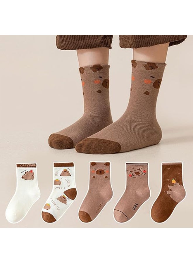 CMGTYYD 5 Pairs Capybara Socks, Cartoon Capybara Cotton Socks for Kid, Thick Warm Winter Thermal Walking Socks, Kid's Novelty Cosy Calf Sock for Toddlers Boys Girls, for Girls and Boys - Image 4