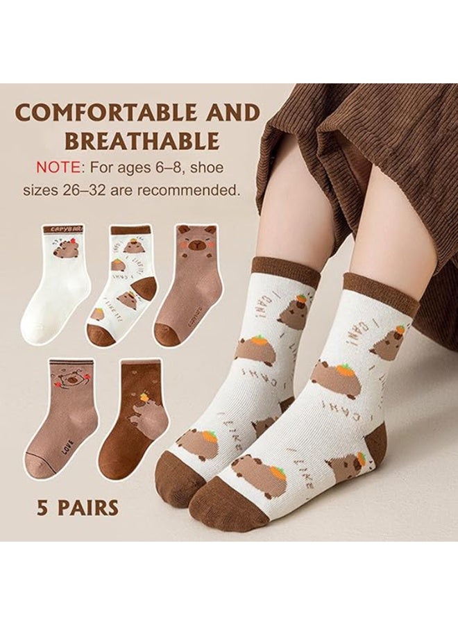 CMGTYYD 5 Pairs Capybara Socks, Cartoon Capybara Cotton Socks for Kid, Thick Warm Winter Thermal Walking Socks, Kid's Novelty Cosy Calf Sock for Toddlers Boys Girls, for Girls and Boys - Image 5