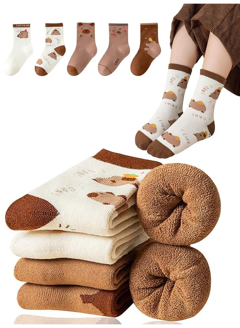 CMGTYYD 5 Pairs Capybara Socks, Cartoon Capybara Cotton Socks for Kid, Thick Warm Winter Thermal Walking Socks, Kid's Novelty Cosy Calf Sock for Toddlers Boys Girls, for Girls and Boys - Image 1