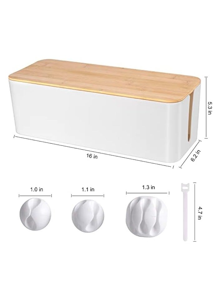 erorex Cable Management Box - Wooden Style Large Cord Organizer Box to Hide Wires & Power Strips | Desk Computer Cable Organizer Box | Safe ABS Material |16" (L) x 6.2" (W) 5.3" (H)|for Home & Office - White - Image 2