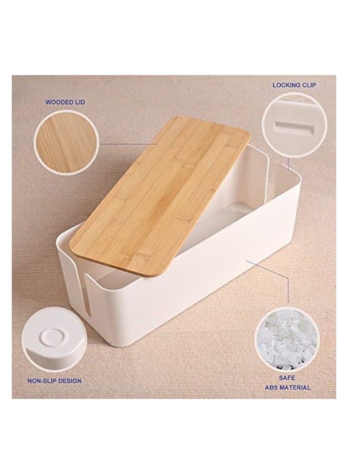 erorex Cable Management Box - Wooden Style Large Cord Organizer Box to Hide Wires & Power Strips | Desk Computer Cable Organizer Box | Safe ABS Material |16" (L) x 6.2" (W) 5.3" (H)|for Home & Office - White - Image 3