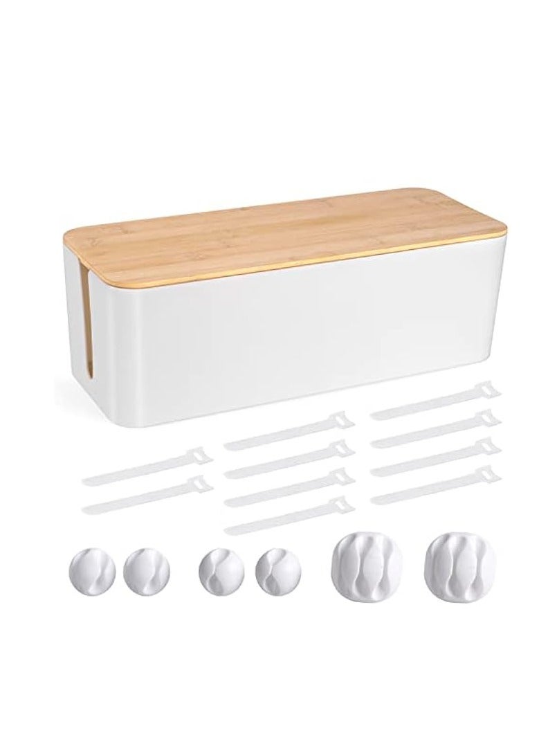 erorex Cable Management Box - Wooden Style Large Cord Organizer Box to Hide Wires & Power Strips | Desk Computer Cable Organizer Box | Safe ABS Material |16" (L) x 6.2" (W) 5.3" (H)|for Home & Office - White - Image 1