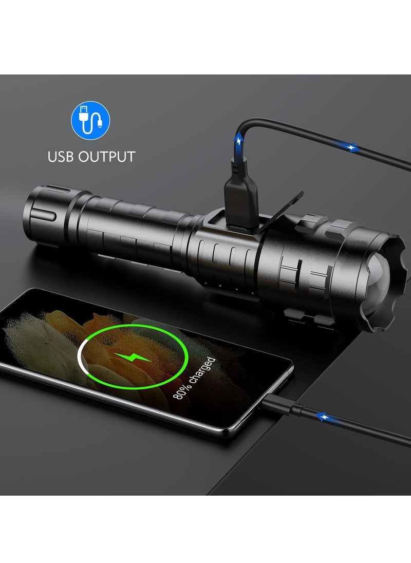 Excefore - Super Bright Flashlight, Rechargeable LED Flashlights, 15000 Lumens LED Flashlight, ipx6 waterproof, Powerful Flashlight Torch Zoomable for Dog Walking Hiking Emergency Gif - Image 1