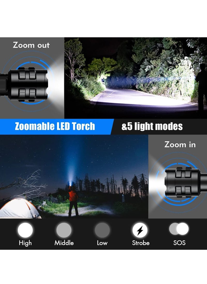 Excefore - Super Bright Flashlight, Rechargeable LED Flashlights, 15000 Lumens LED Flashlight, ipx6 waterproof, Powerful Flashlight Torch Zoomable for Dog Walking Hiking Emergency Gif - Image 1
