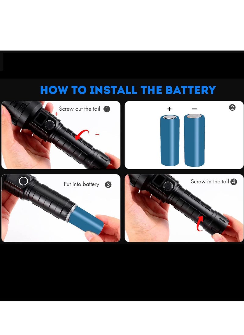 Excefore - Super Bright Flashlight, Rechargeable LED Flashlights, 15000 Lumens LED Flashlight, ipx6 waterproof, Powerful Flashlight Torch Zoomable for Dog Walking Hiking Emergency Gif - Image 1