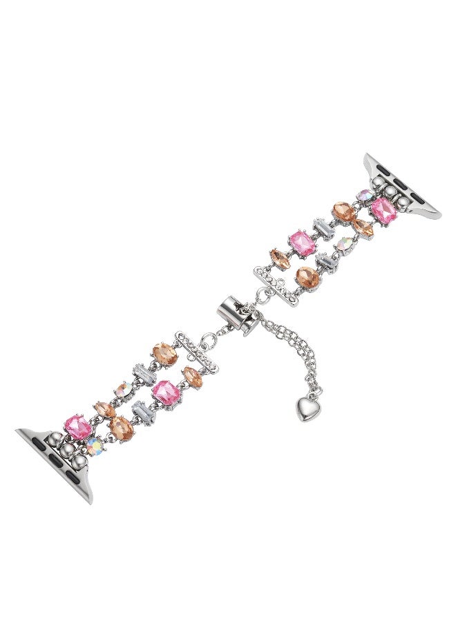 NIBEMINENT Apple Watch S9 Double Row Chain Crystal Gemstone Strap with Sparkling Diamonds  - Image 1