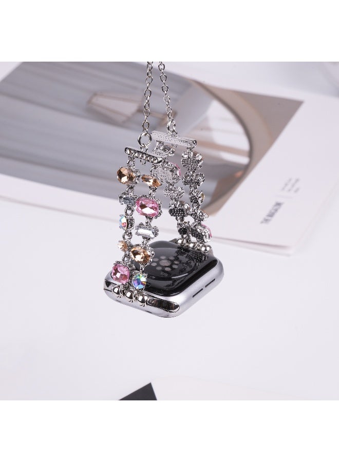 NIBEMINENT Apple Watch S9 Double Row Chain Crystal Gemstone Strap with Sparkling Diamonds  - Image 3