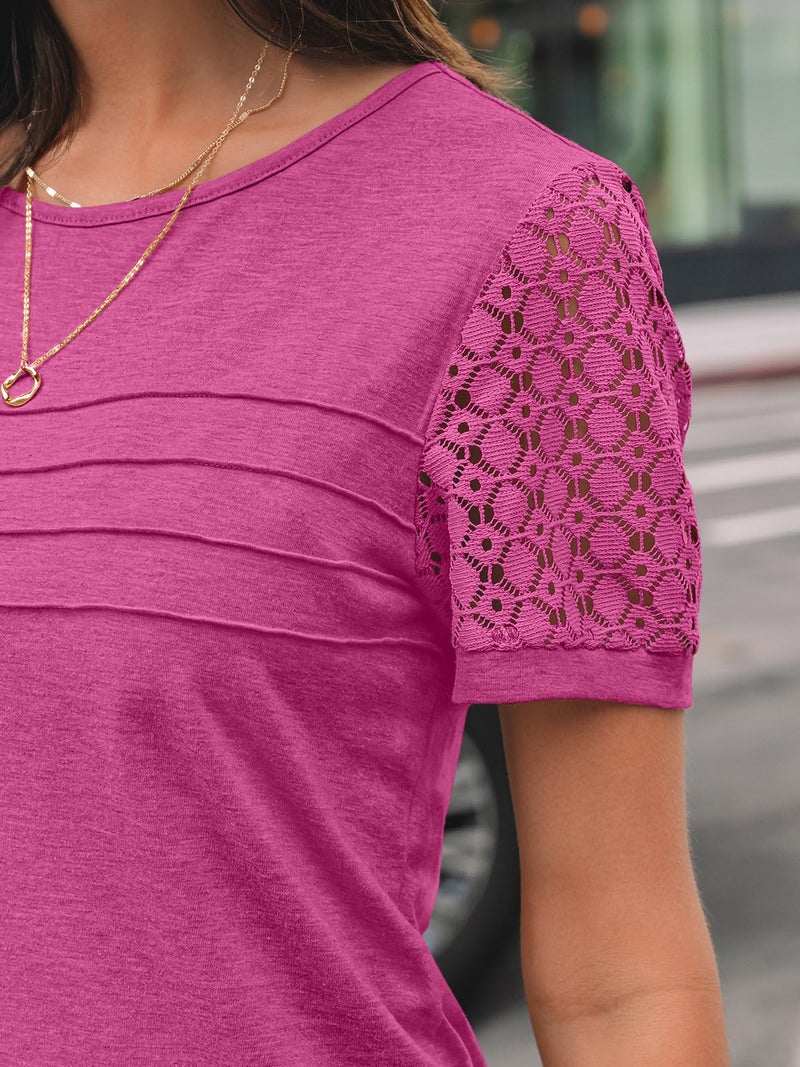 AUTOMET Short Sleeve Shirts for Women Summer Tops 2026 Spring Fashion Dressy Casual Outfits Lace Trendy Top Cute Work T Shirt Business Vacation Clothes Blouses Fuscia XL - Image 5