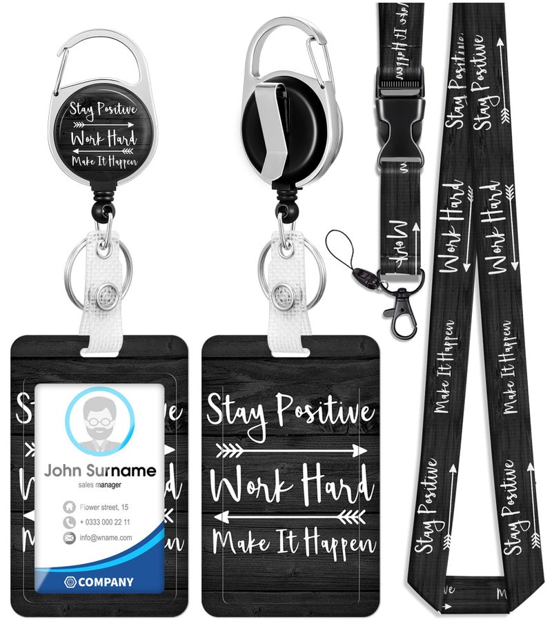 Toykee ID Badge Holder with Lanyard and Retractable Badge Reel Clip, Inspirational Quote Card Name Tag Lanyard Vertical ID Protector Bage Clips for Nurse Nursing Doctor Teacher Student Black - Image 1