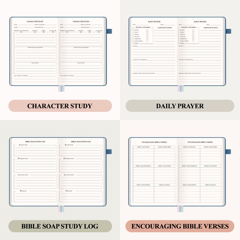 AKONEGE Bible Study Journal - Prayer Journal for Men & Women, A5 Hardcover Church Notebook for Sermon, Scripture & Devotional Notes, Guided Bible Study Notebook for Note Taking, 5.8" x 8.3", Blue - Image 4