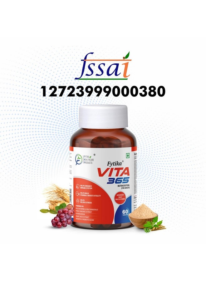FYTIKA فيتيكا فيتا 365-120 قرص (عبوة من 2) | قرص متعدد الفيتامينات للرجال والنساء | مع أشواغاندا، جنسنغ، بروبيوتيك وبريبايوتيك وبيوتين | يعزز الطاقة، التحمل، المناعة والهضم - Image 2