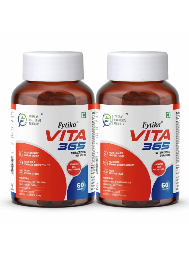 FYTIKA فيتيكا فيتا 365-120 قرص (عبوة من 2) | قرص متعدد الفيتامينات للرجال والنساء | مع أشواغاندا، جنسنغ، بروبيوتيك وبريبايوتيك وبيوتين | يعزز الطاقة، التحمل، المناعة والهضم - Image 1
