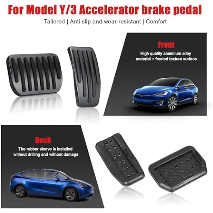 Pedal Covers Set for Tesla Model 3 Model Y 2017-2024, Upgrade Skid-Resistant Brake Caliper Covers Foot Accelerator Pedal Aluminum Premium Performance Protection Car Interior Accessoriesï¼ˆBlackï¼‰ - Image 3