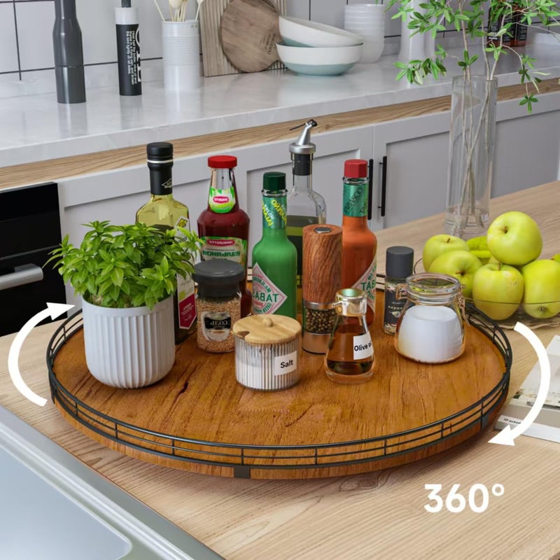 AMH Farmhouse Oak 21" Lazy Susan Turntable Organizer for Cabinet, Round Wooden Lazy Susan Organization and Storage for Dining Table, Pantry, Kitchen, Countertop, Cupboard,Home Decor, Walnut (21) - Image 2
