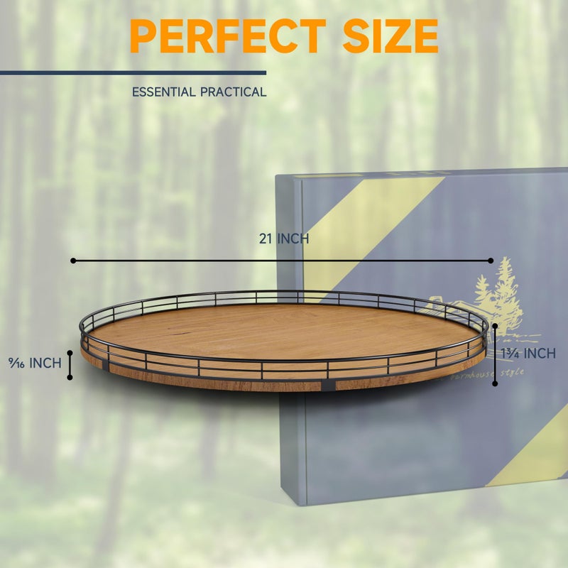 AMH Farmhouse Oak 21" Lazy Susan Turntable Organizer for Cabinet, Round Wooden Lazy Susan Organization and Storage for Dining Table, Pantry, Kitchen, Countertop, Cupboard,Home Decor, Walnut (21) - Image 4