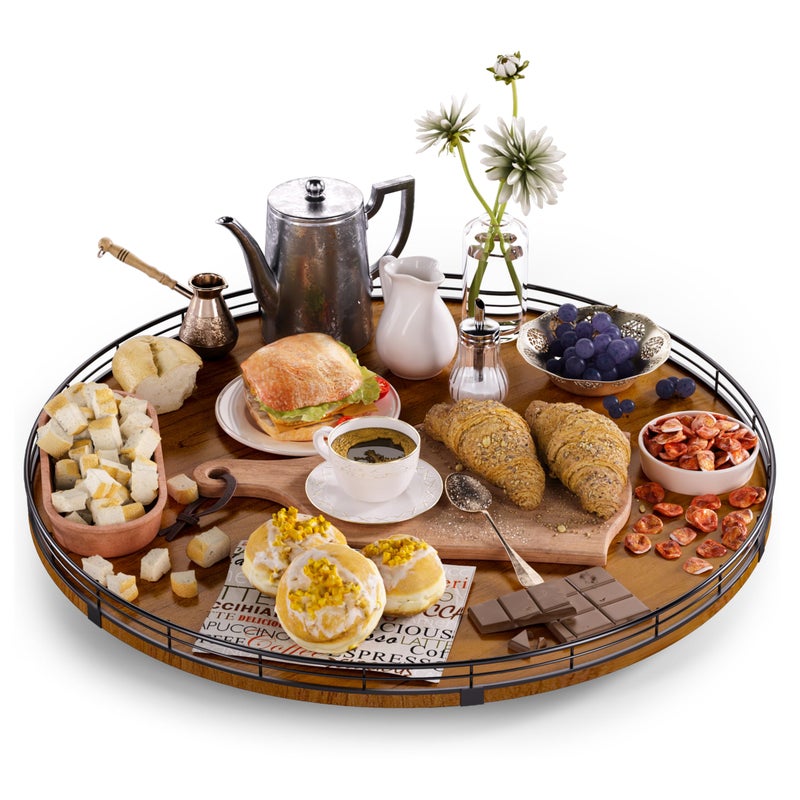 AMH Farmhouse Oak 21" Lazy Susan Turntable Organizer for Cabinet, Round Wooden Lazy Susan Organization and Storage for Dining Table, Pantry, Kitchen, Countertop, Cupboard,Home Decor, Walnut (21) - Image 1