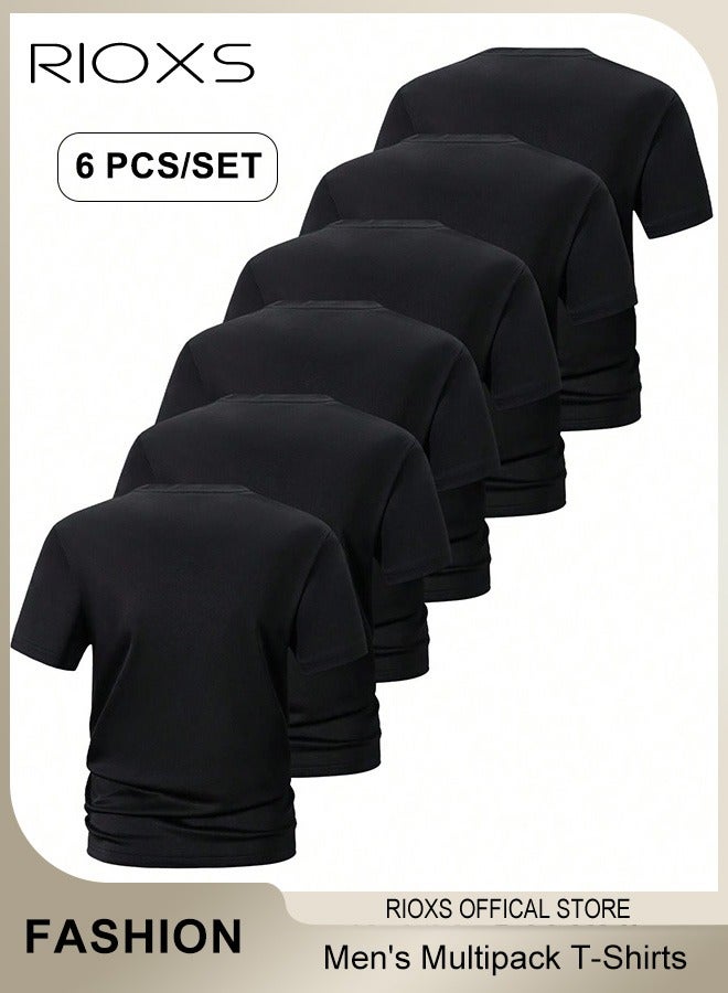RIOXS 6 Pack T-Shirt for Men, Quick Dry Short Sleeve Sports Tee Shirt, Men's Summer Crew Neck Basic Tops, Quick Dry Breathable Athletic Tee Tops Bulk Sports Casual Undershirt, for Running Gym Workout Daily Wear, Black - Image 3