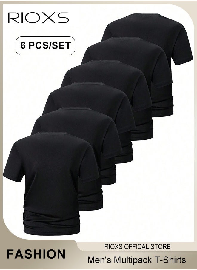 RIOXS 6 Pack T-Shirt For Men, Quick Dry Sports Tee Shirt, Men's Crew Neck T-Shirts Summer Basic Tops, Quick Dry Wicking T Shirts, Athletic Running Gym Workout Short Sleeve Tee Tops Bulk, Sports Casual Undershirt  - Image 2