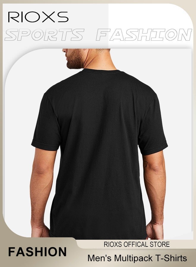 RIOXS 6 Pack T-Shirt for Men, Quick Dry Short Sleeve Sports Tee Shirt, Men's Summer Crew Neck Basic Tops, Quick Dry Breathable Athletic Tee Tops Bulk Sports Casual Undershirt, for Running Gym Workout Daily Wear, Black - Image 1