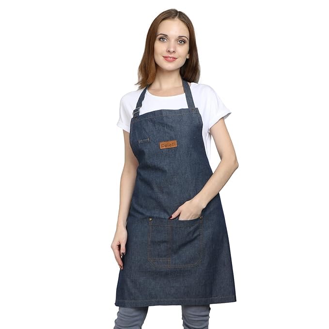 Palap Premium Denim Apron with Pockets for Cooking, BBQ Grill, Kitchen, Chef Coat. Apron for Men and Women - Unisex Adjustable Neck Strap Gardening Apron Coat - BLUE - Image 1