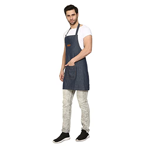 Palap Premium Denim Apron with Pockets for Cooking, BBQ Grill, Kitchen, Chef Coat. Apron for Men and Women - Unisex Adjustable Neck Strap Gardening Apron Coat - BLUE - Image 5